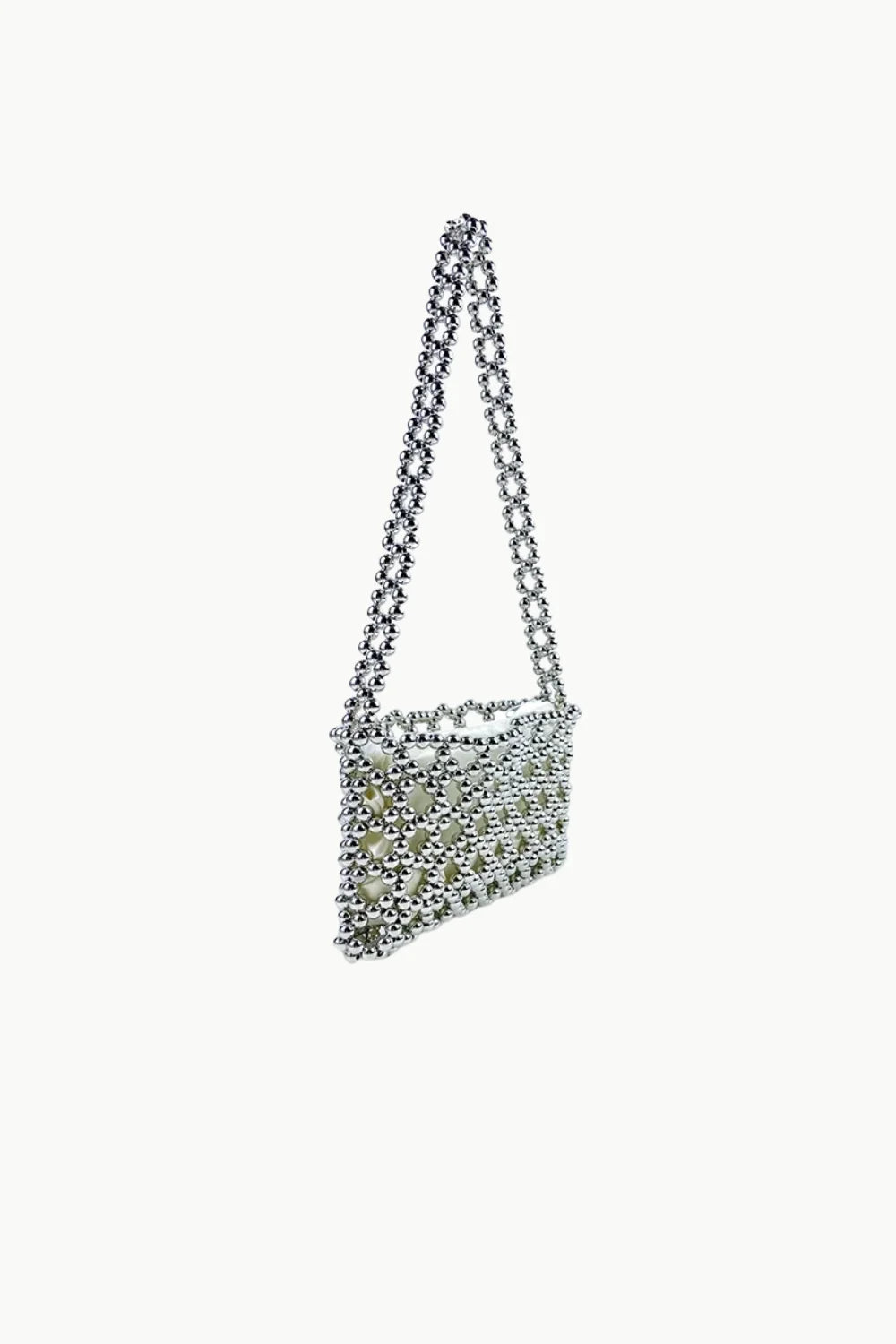 Silver Beaded Shoulder Bag with Geometric Pattern for Elegant Fashion Accessory
