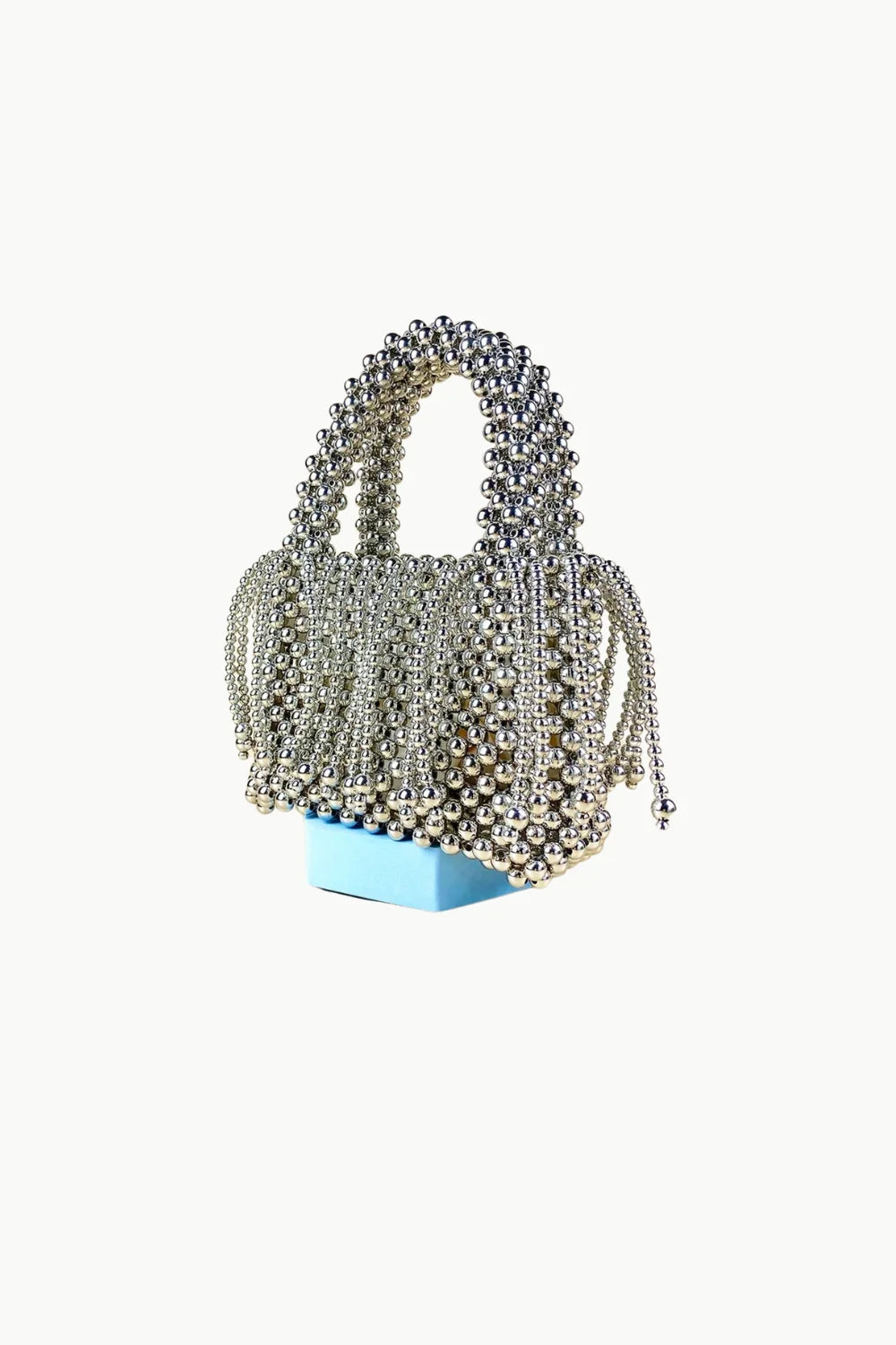 Silver beaded handbag with fringe details, perfect small beaded bag for stylish outings