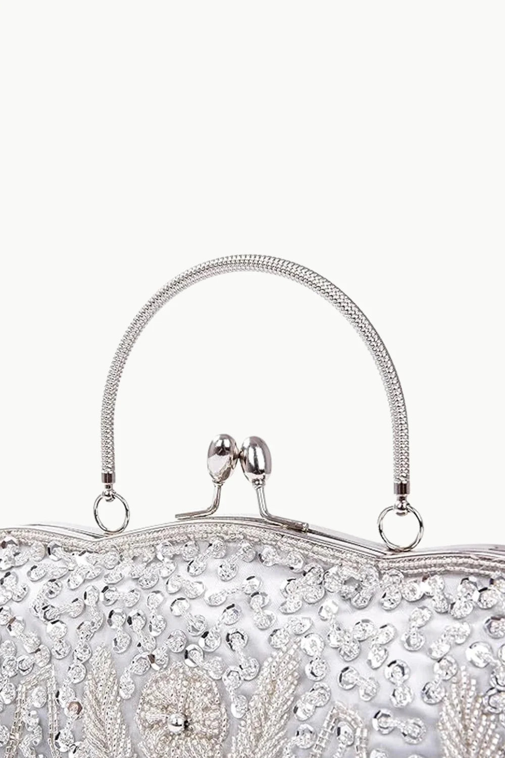 Vintage beaded bag: Sparkling silver clutch purse with beaded and sequined design