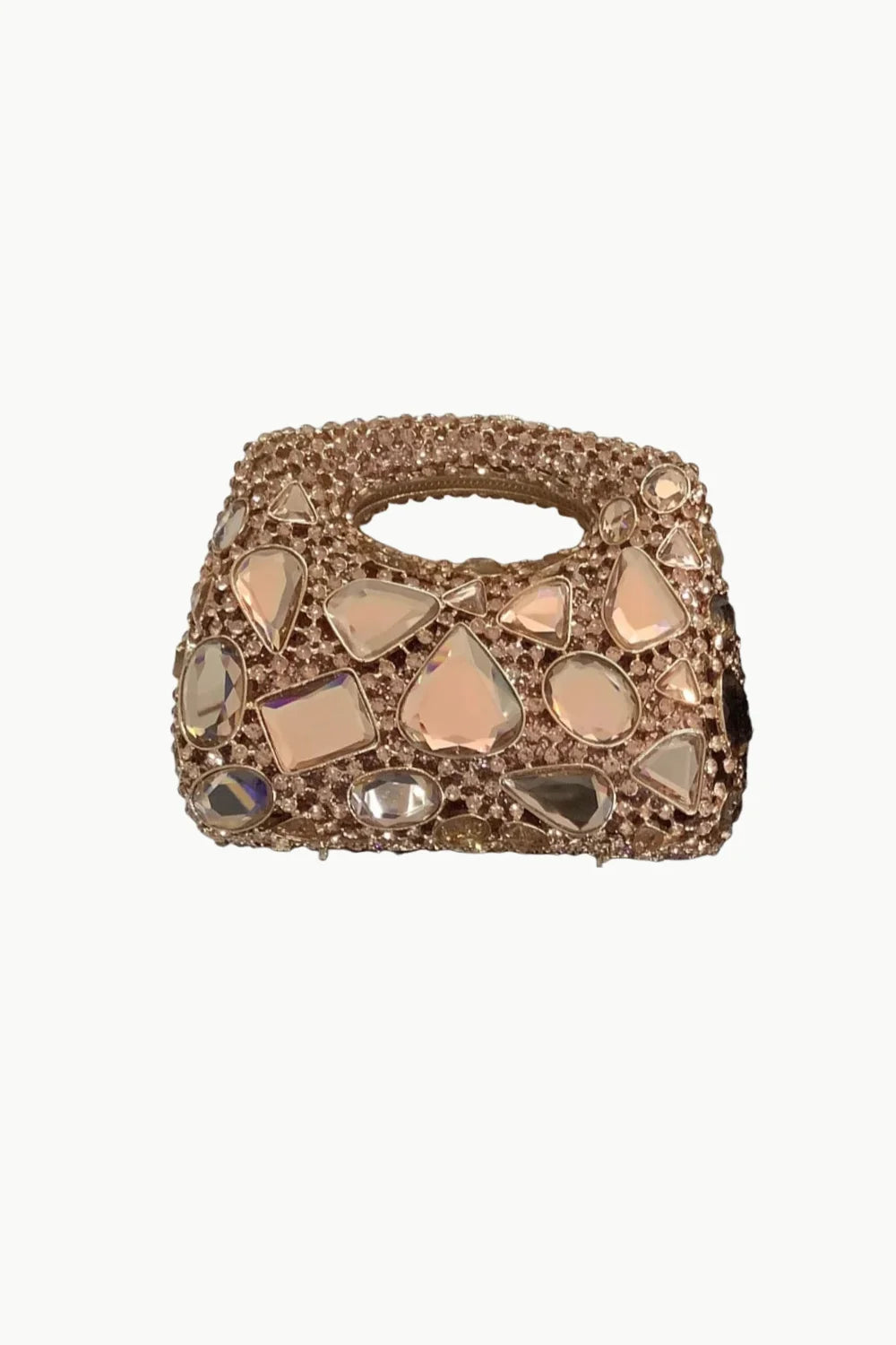 Rose gold vintage beaded clutch bag with reflective glass accents for elegant style