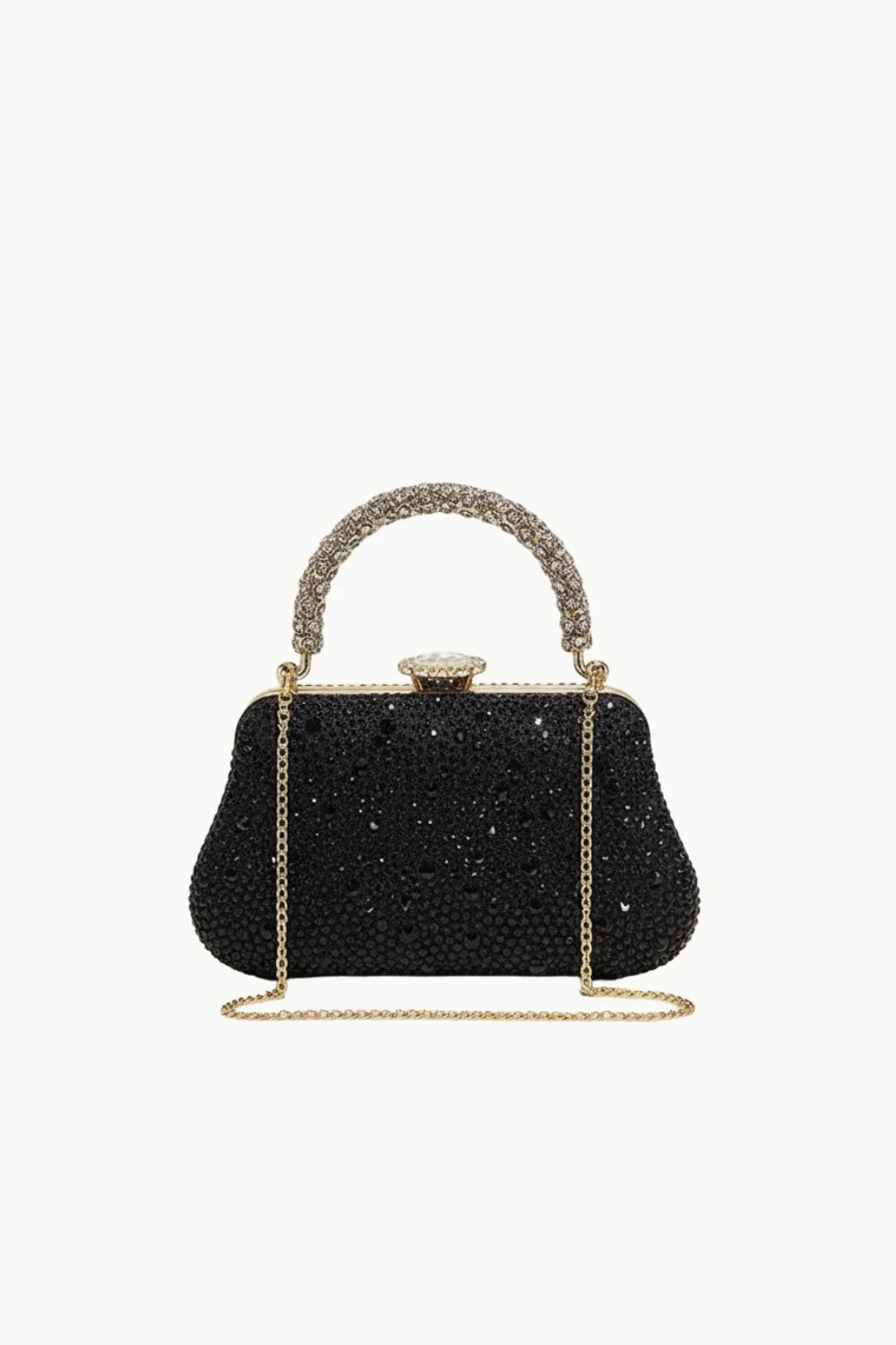 Vintage Beaded Evening Purse with Black Sparkling Beaded Design and Jewel-Encrusted Top Handle