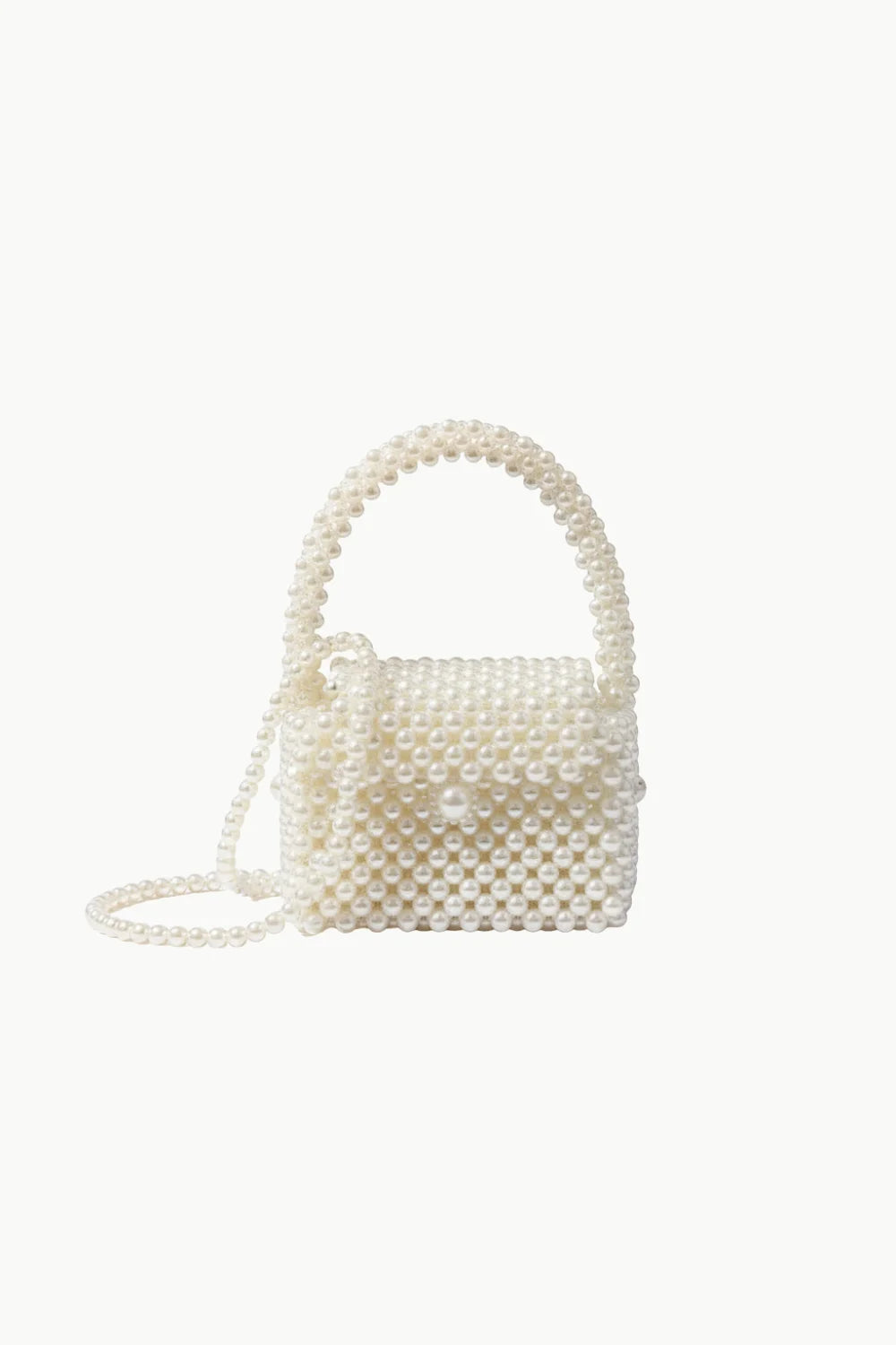Vintage White Beaded Purse with Top Handle and Shoulder Strap, Elegant Beaded Purse