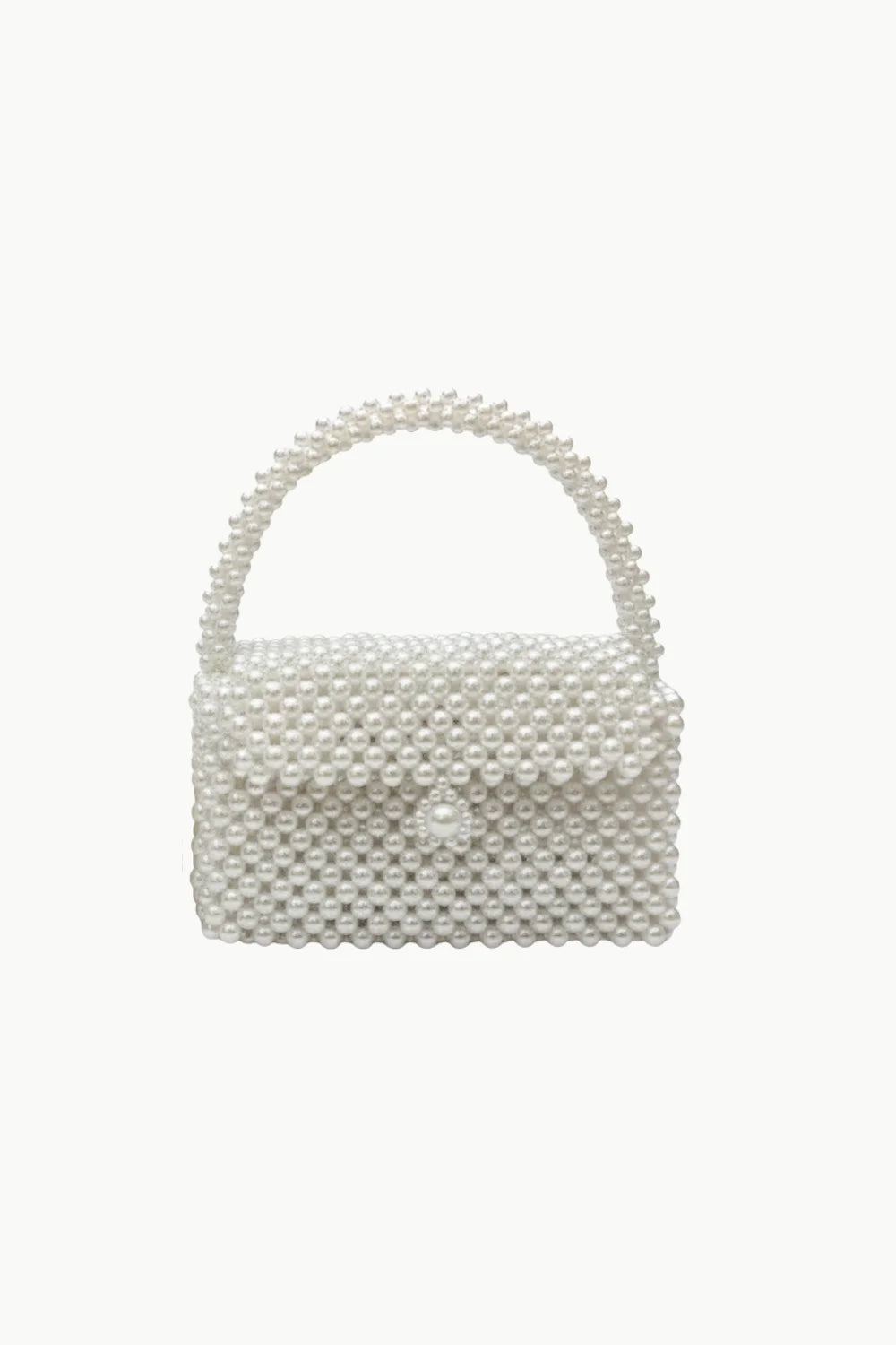 Vintage White Beaded Purse with Top Handle and Front Flap Closure