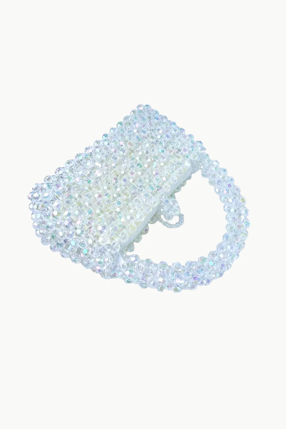 Sparkling clear beaded top-handle white beaded purse for elegant occasions