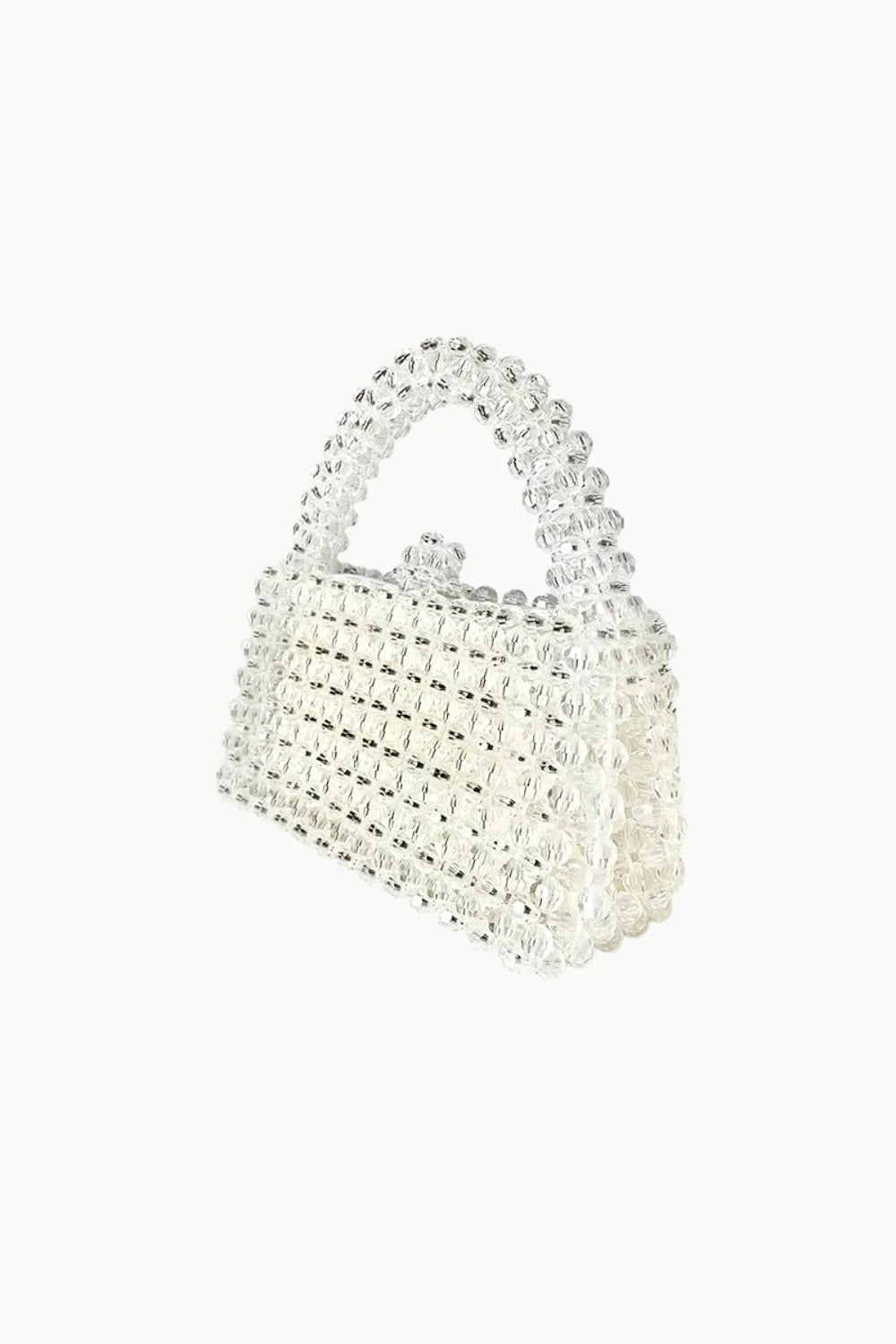 White beaded purse with clear beaded top-handle for stylish accessory appeal