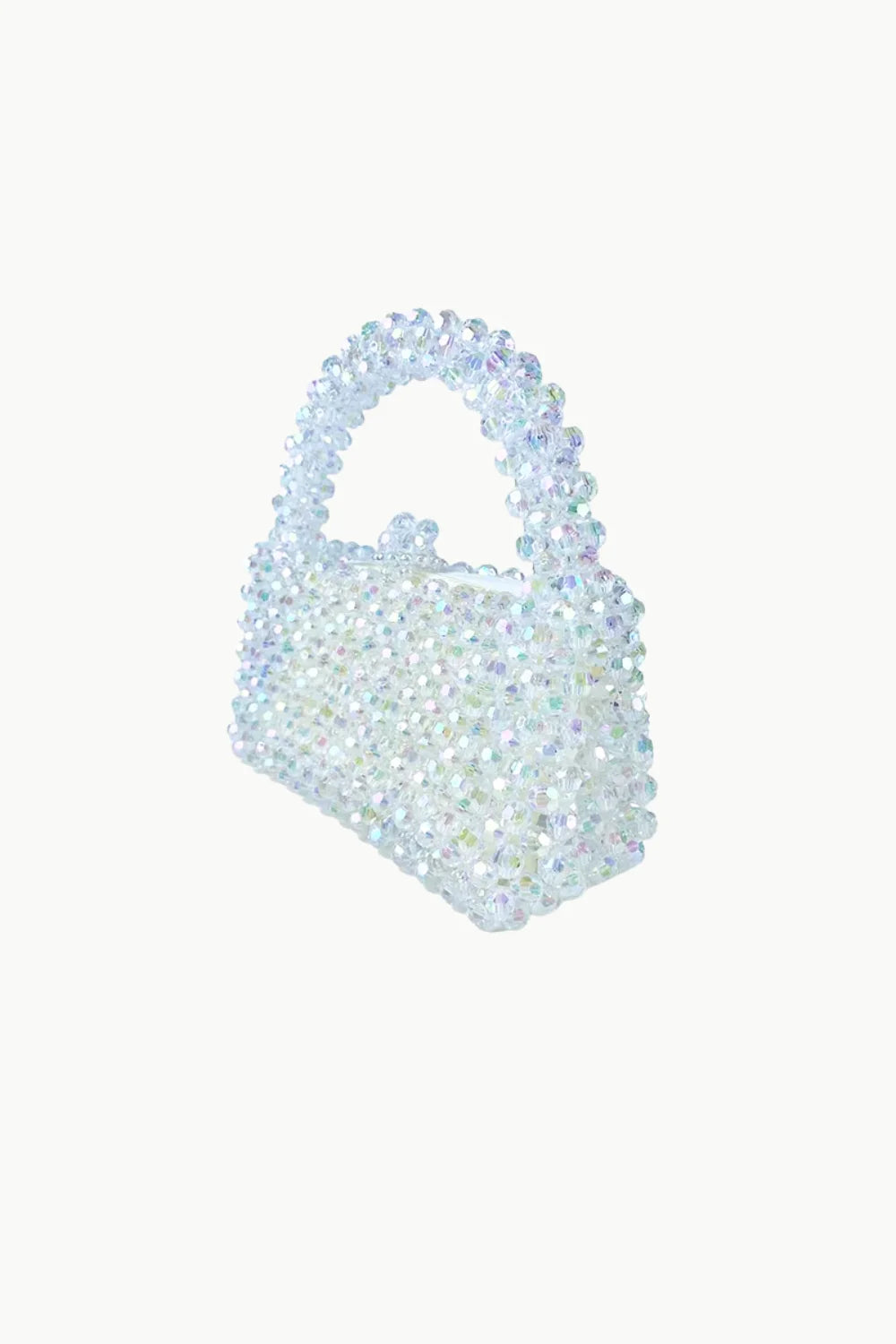 Sparkling white beaded purse with top handle, stylish white beaded purse accessory