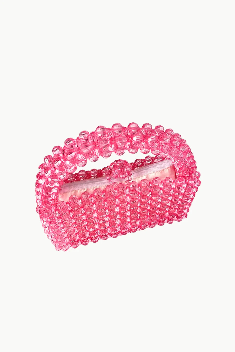Pink beaded handbag with top handle, perfect for a stylish white beaded purse look