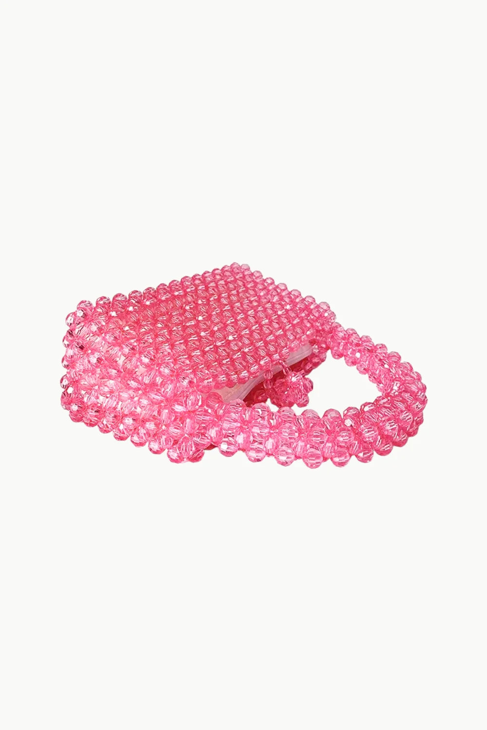 Pink beaded handbag with top handle, stylish white beaded purse accessory