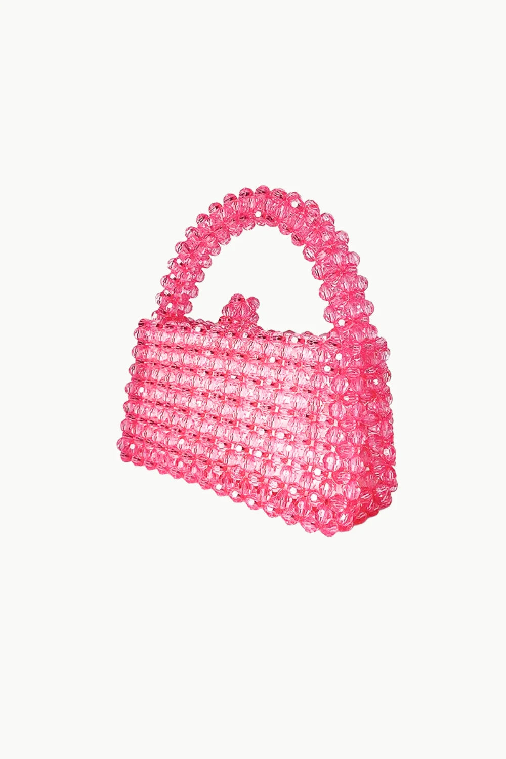 Pink beaded top-handle bag displayed in White Beaded Purse product shot