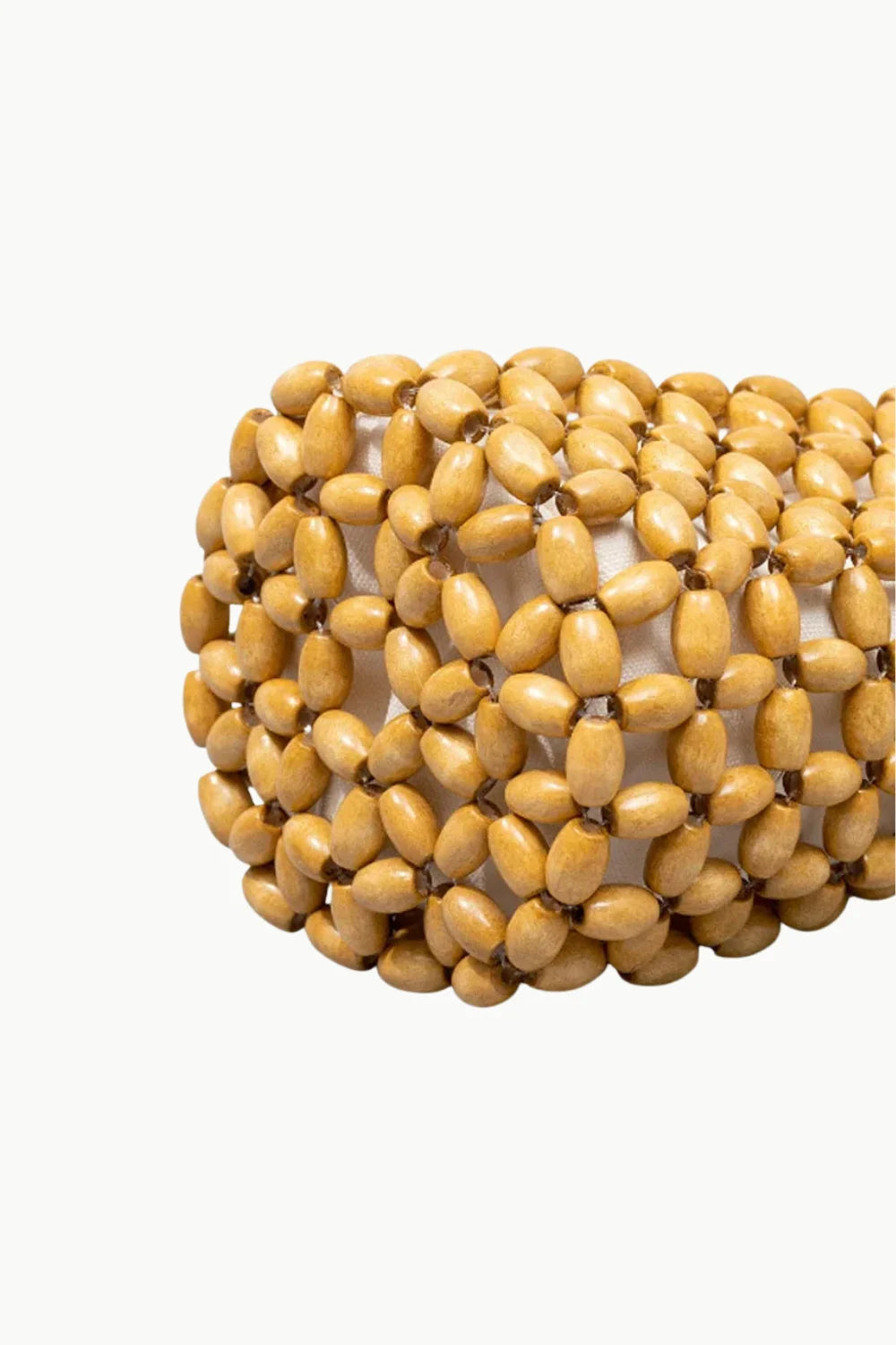 Light brown wooden beaded bracelet displayed with Wood Beaded Bucket Bag for a stylish look