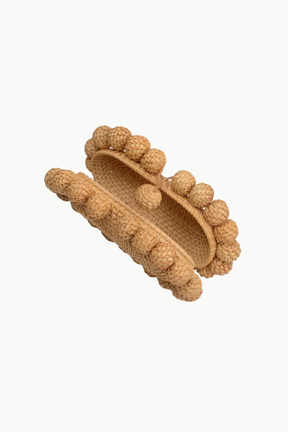 Tan crocheted beaded purse with wooden beaded accents and bobble texture
