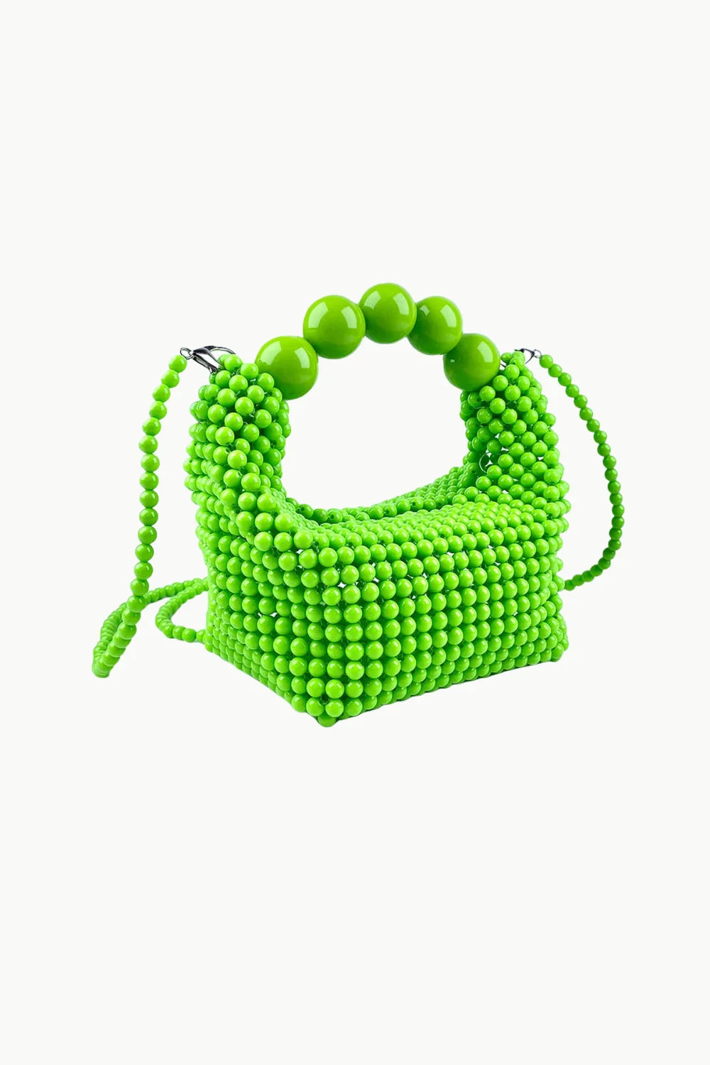Vibrant green beaded handbag with rounded top handle and detachable strap for Yellow Beaded Handbag
