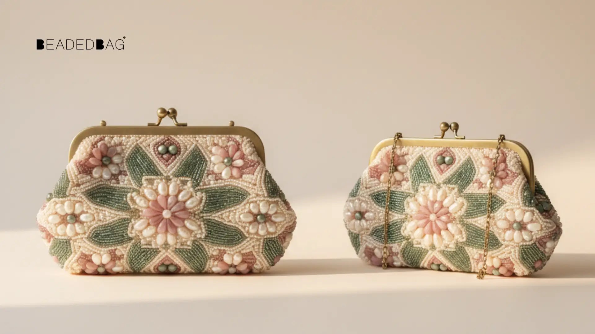 Elegant outfit with a beaded purse, highlighting fine beadwork, clean lines, and soft natural lighting.