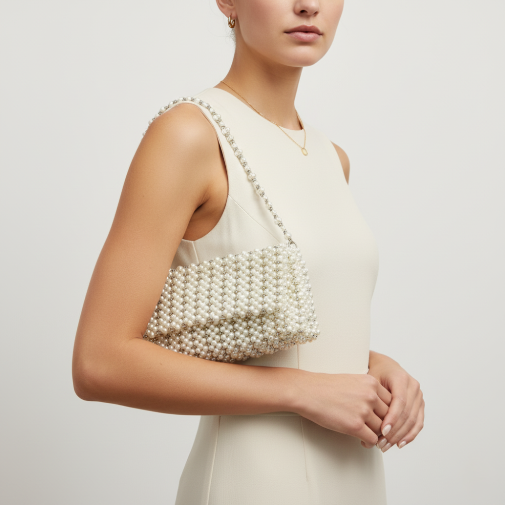 White Beaded Bag collection mini shoulder bag Image