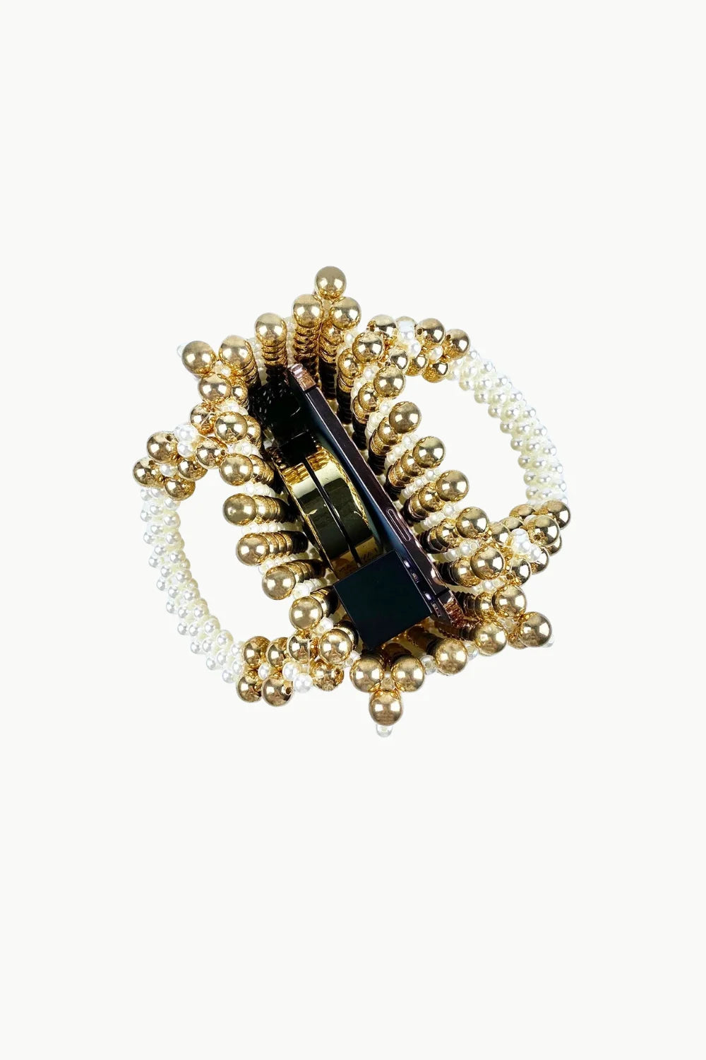Gold and white beaded hair clip with art deco design for beaded purses or accessories