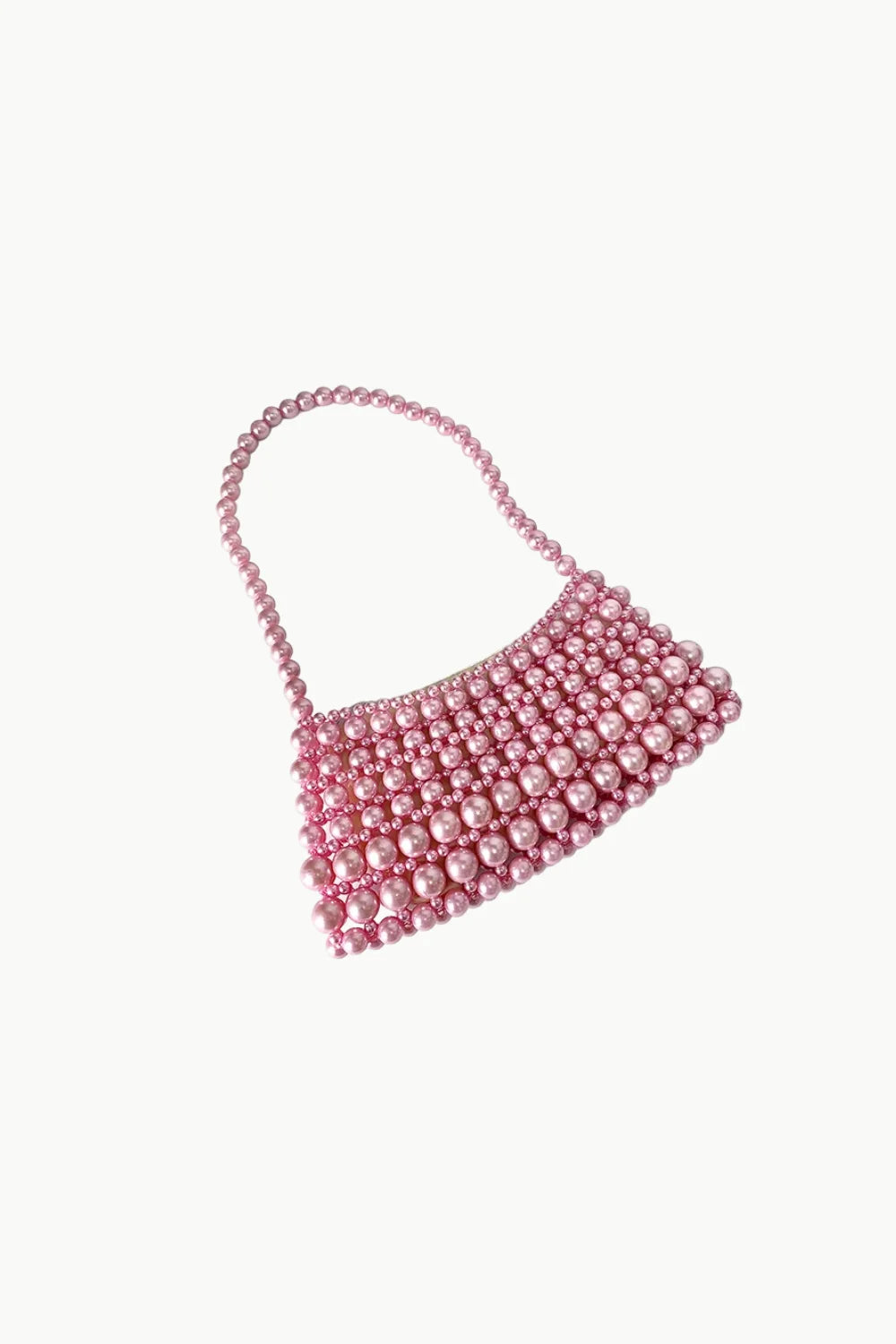 Baby Pink Beaded Bag with Pink Pearl Beaded Shoulder Strap for Elegant Style