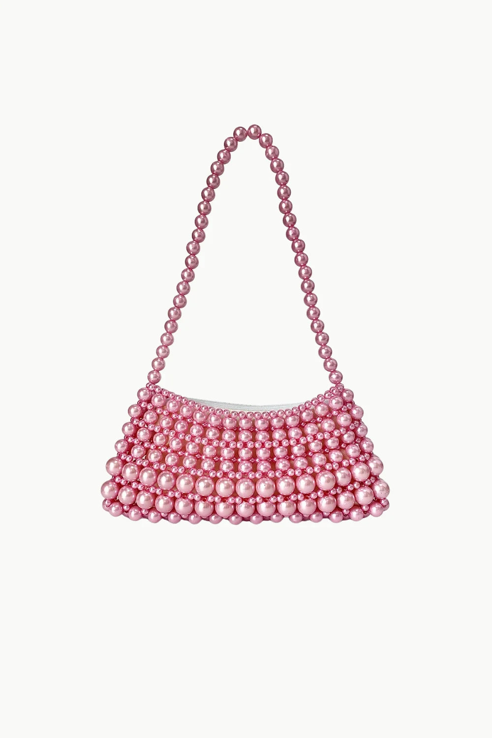 Baby Pink Beaded Bag featuring a stylish pink beaded shoulder strap and elegant design