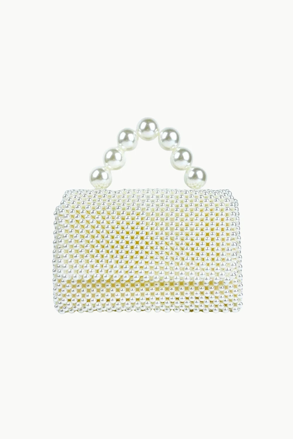 White pearl beaded bag with pearl handle made from polyester main material