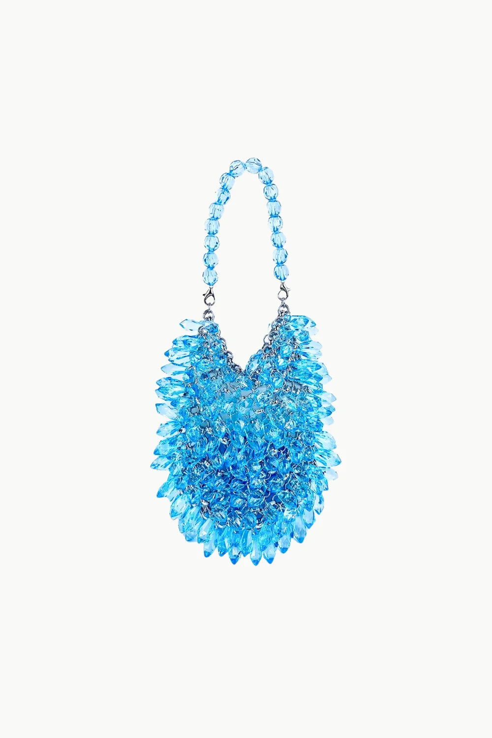 Sparkling blue Bead Crystal Bag with matching beaded handle for elegant style