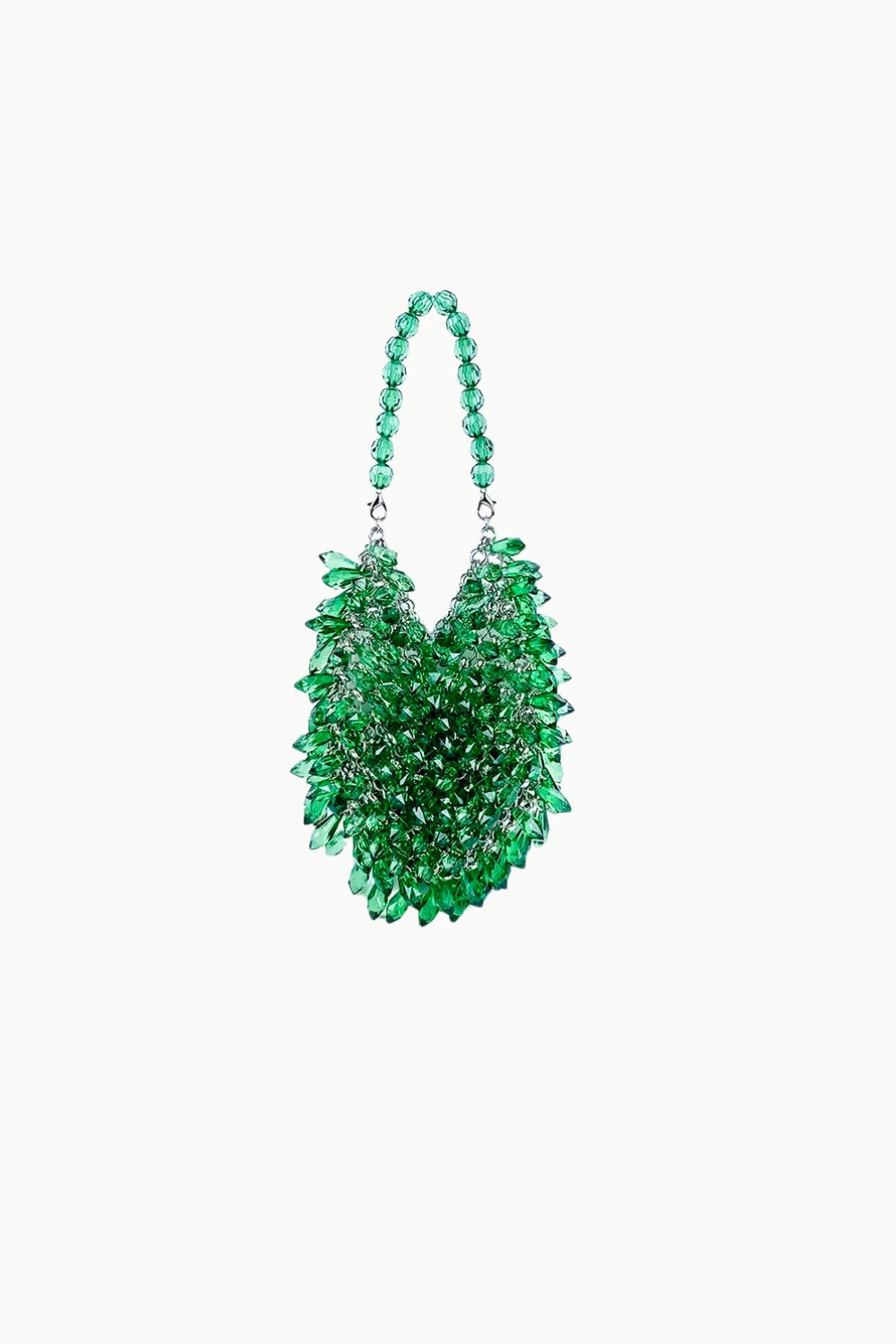 Emerald green bead crystal bag with rounded handle, stylish bead crystal bag accessory