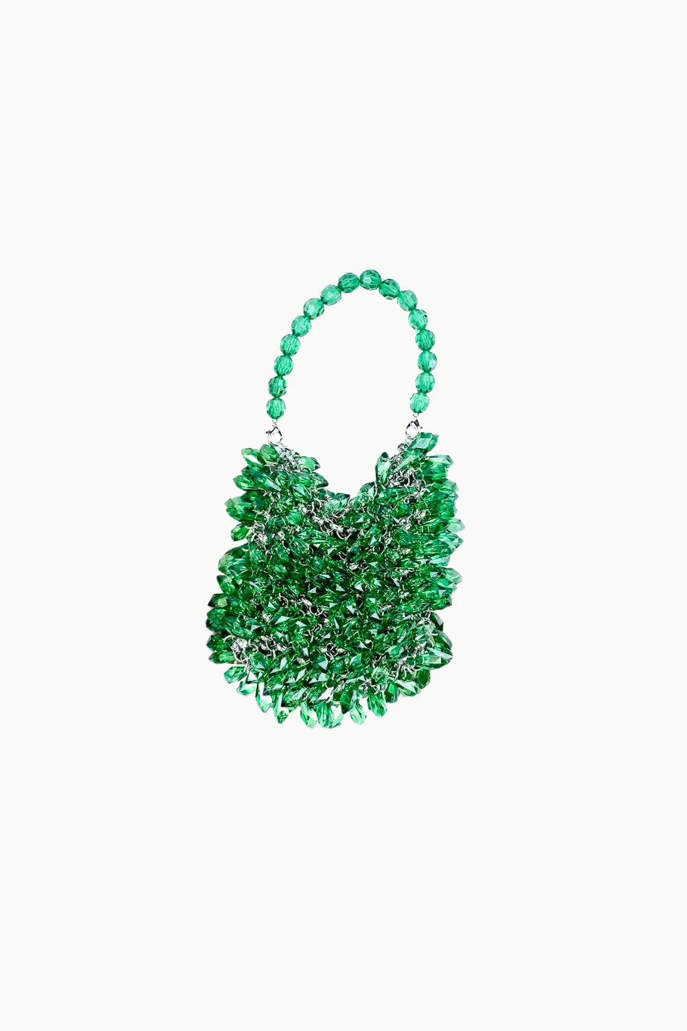 Green bead crystal bag with translucent beads and matching beaded handle