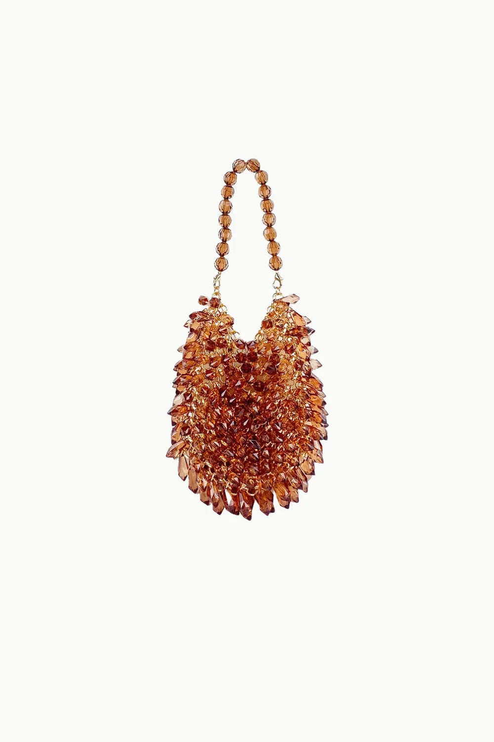 Bead Crystal Bag made of amber and reddish-brown beads with beaded handle