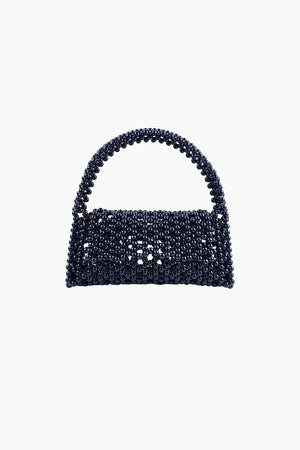 Black beaded purse with top handle showcasing Bead Purse Pattern, perfect bead purse pattern accessory