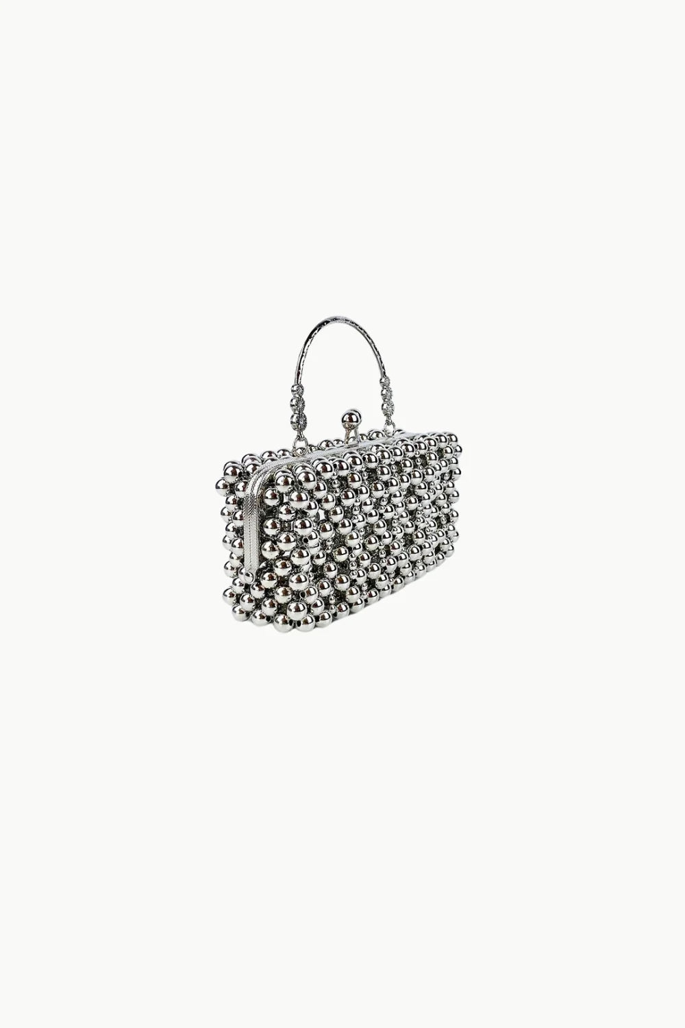 Silver beaded bridal clutch bag with top handle, perfect for beaded bridal occasions