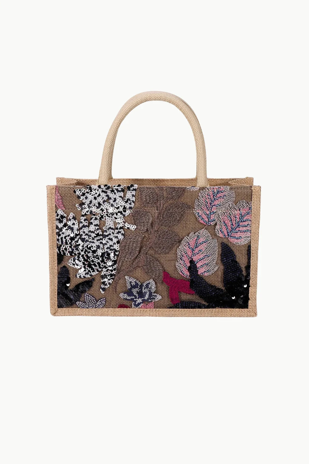Beaded Canvas Tote with floral embroidery and sequined design for stylish tote bag fashion