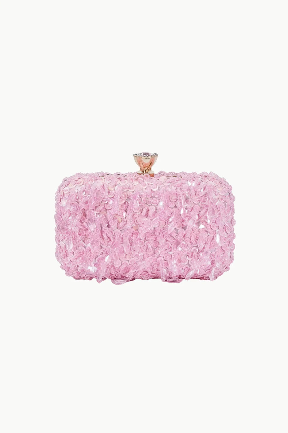 Pink floral beaded evening clutch with sparkling diamond clasp for elegant occasions