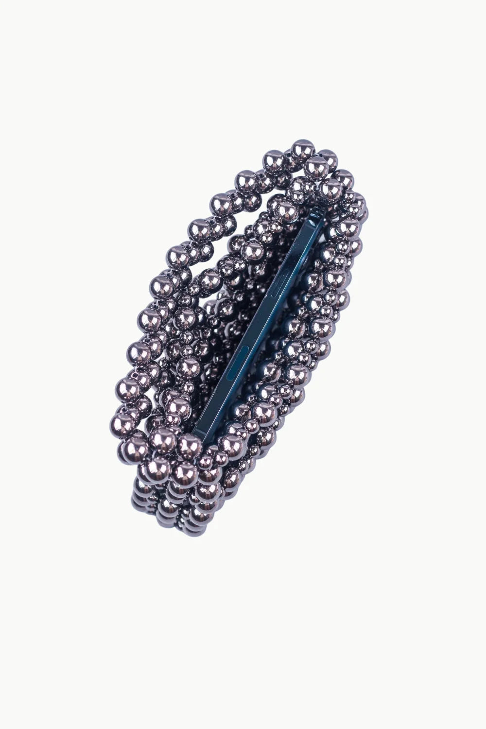 Beaded Evening Purse with magnetic beads forming bracelet around rectangular magnetic bar