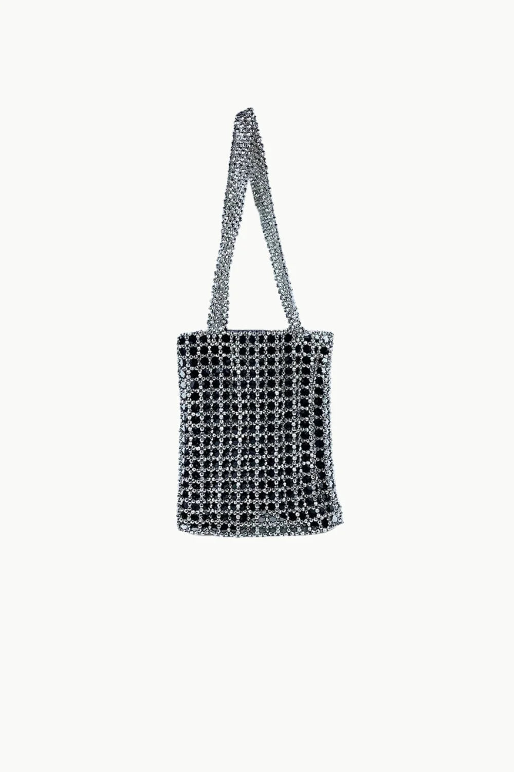 Silver-toned beaded evening tote bag made from interlocking metal rings for elegant style