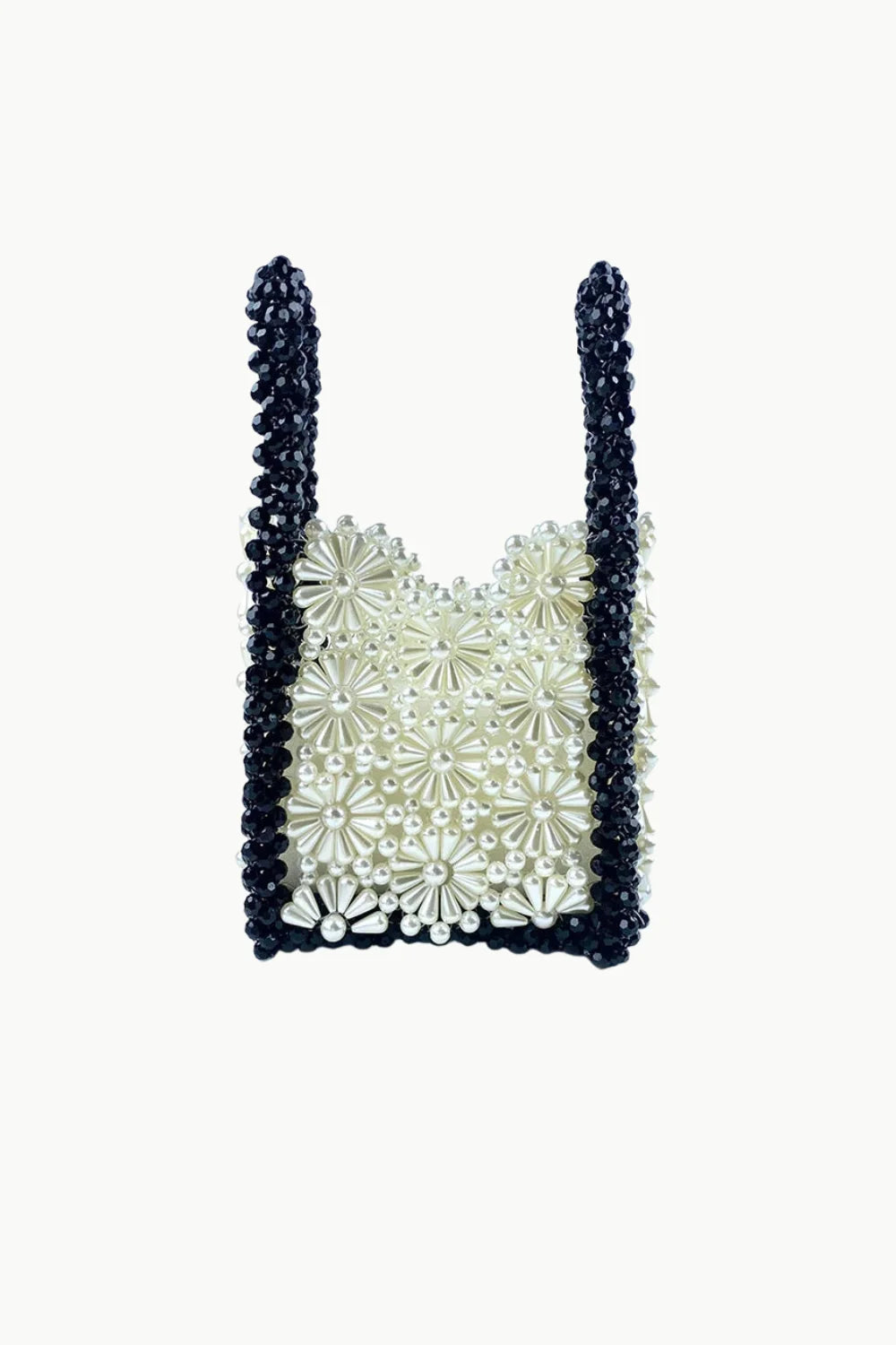 Black and white beaded flower purse with floral pattern in Beaded Flower Purse collection