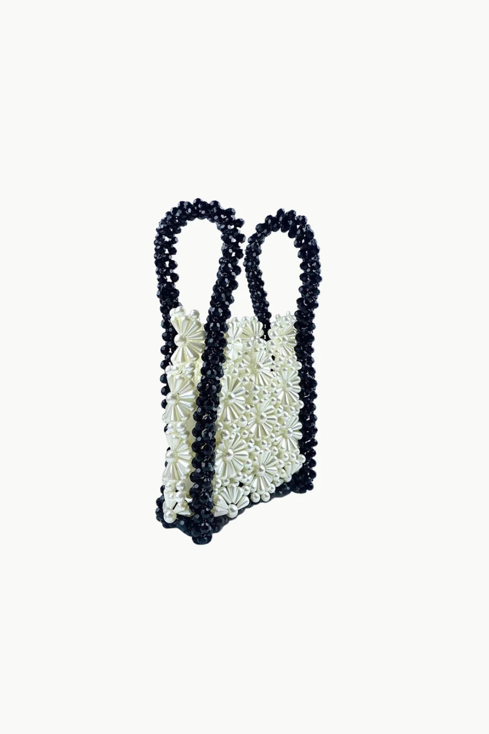 Black and white beaded flower purse with floral pattern, perfect beaded flower purse accessory