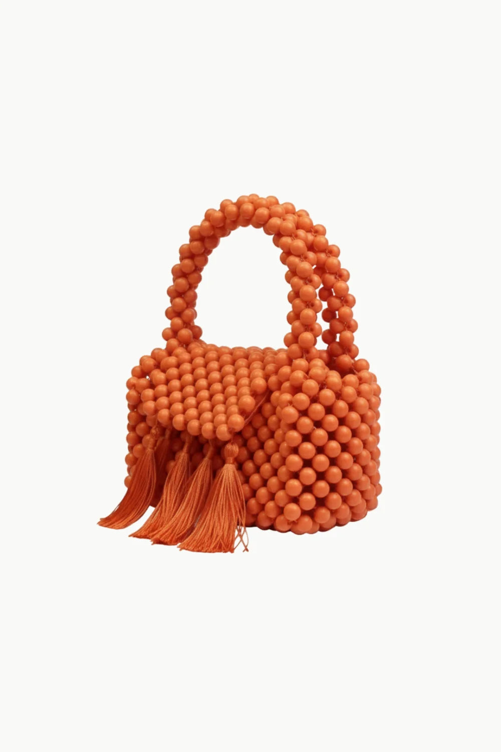 Orange beaded fringe bag with tassels, stylish beaded fringe bag accessory
