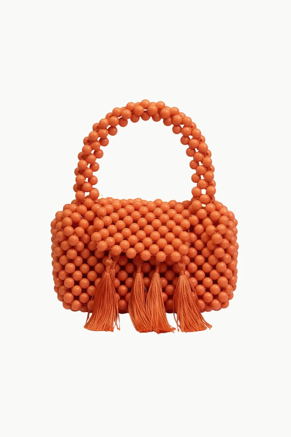 Orange beaded fringe bag with tassels, stylish beaded fringe bag for trendy accessories