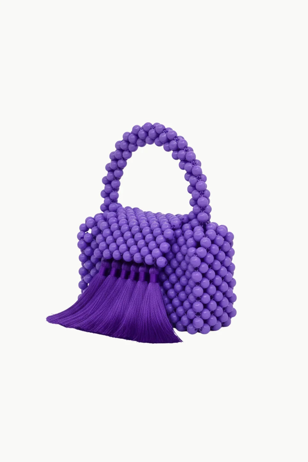 Purple beaded fringe bag with tassels, stylish beaded fringe bag accessory