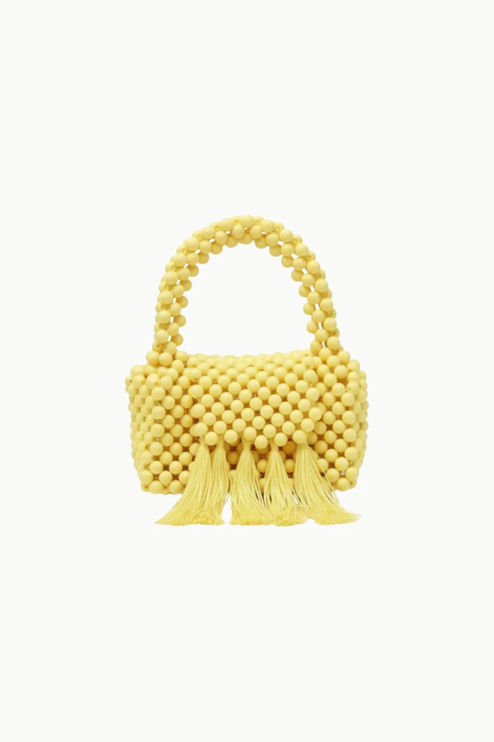 Beaded fringe bag with yellow beads and tassels, perfect for stylish accessories