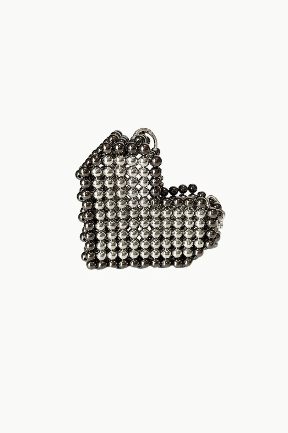 Shiny metallic beaded heart clutch keyring with a heart-shaped design