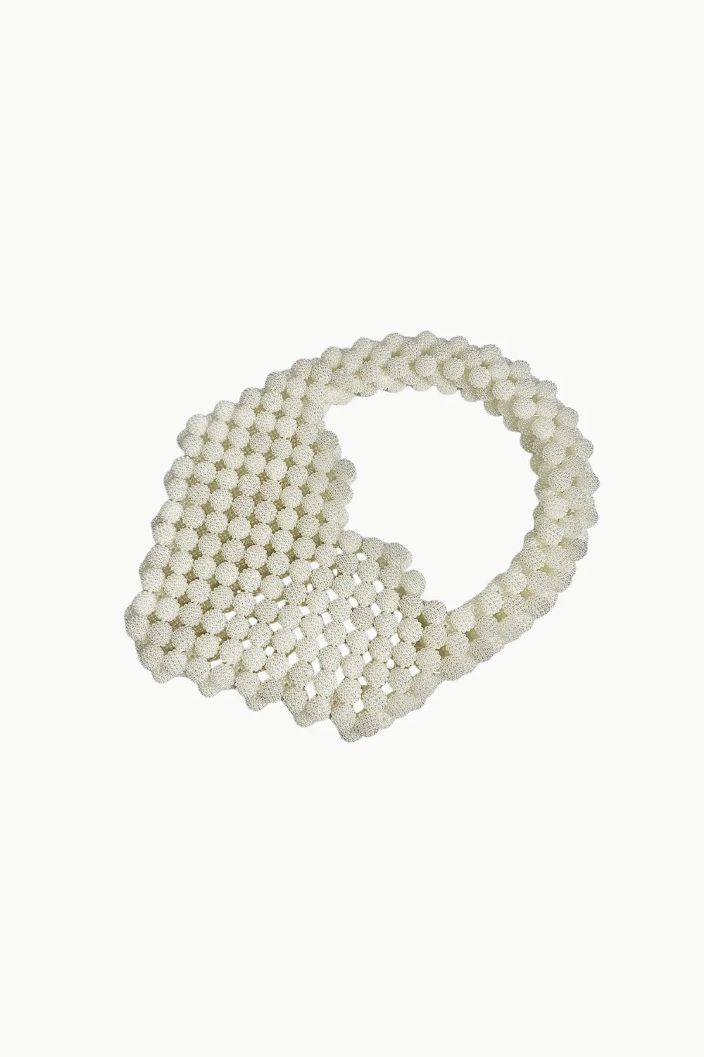 White beaded heart purse with rounded handle, stylish beaded heart accessory