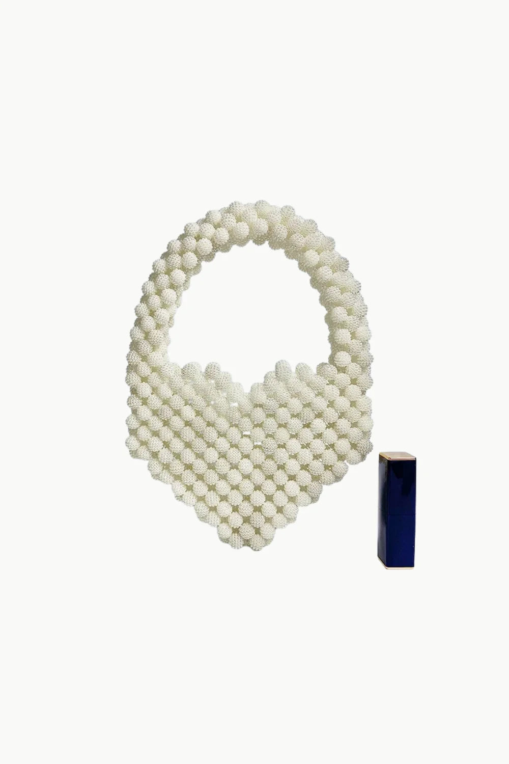 White beaded heart-shaped handbag with top handle, perfect beaded heart purse accessory