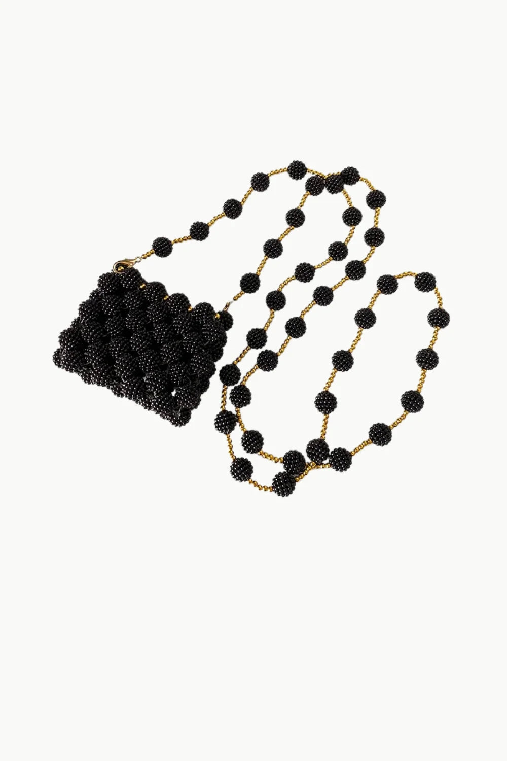 Black beaded knoted mini bag with long beaded strap for stylish accessories
