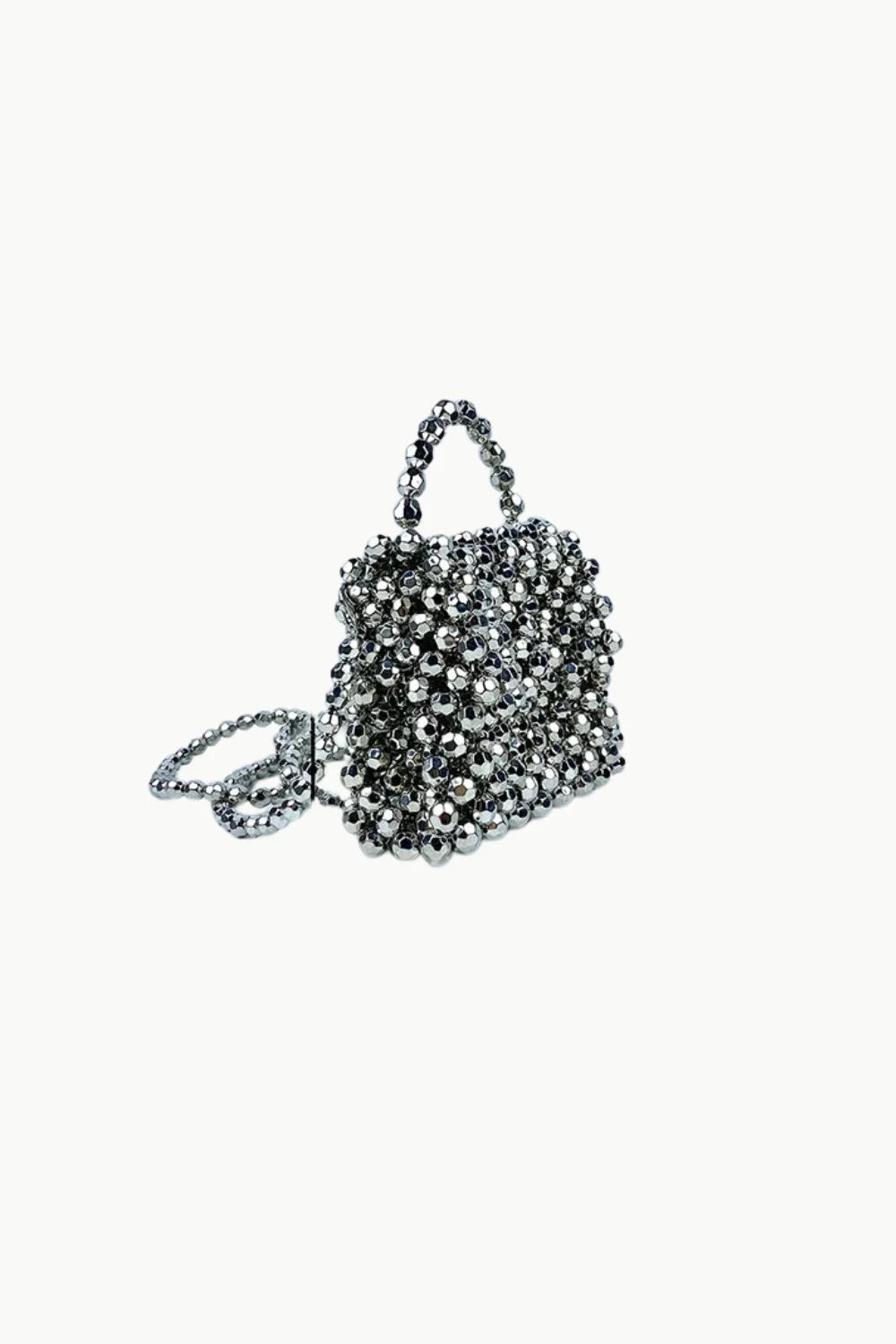 Metallic beaded mini hand bag with top handle and long shoulder strap for stylish looks