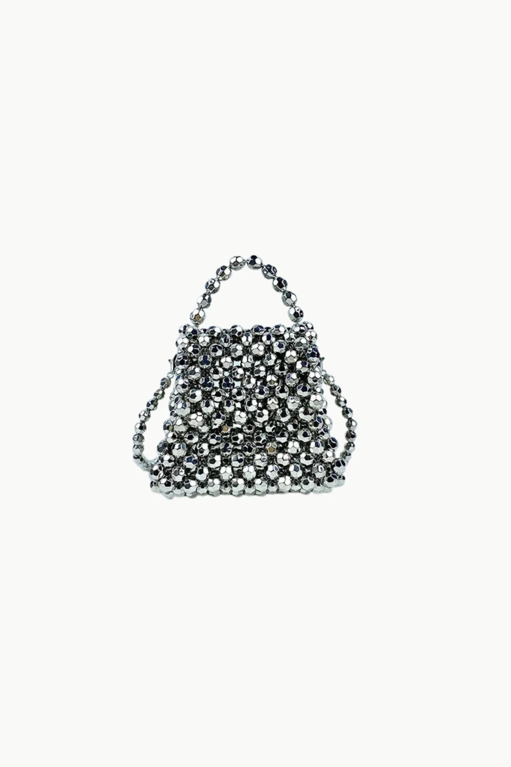 Beaded Mini Hand Bag made of shiny dark gray beads with matching beaded top handle