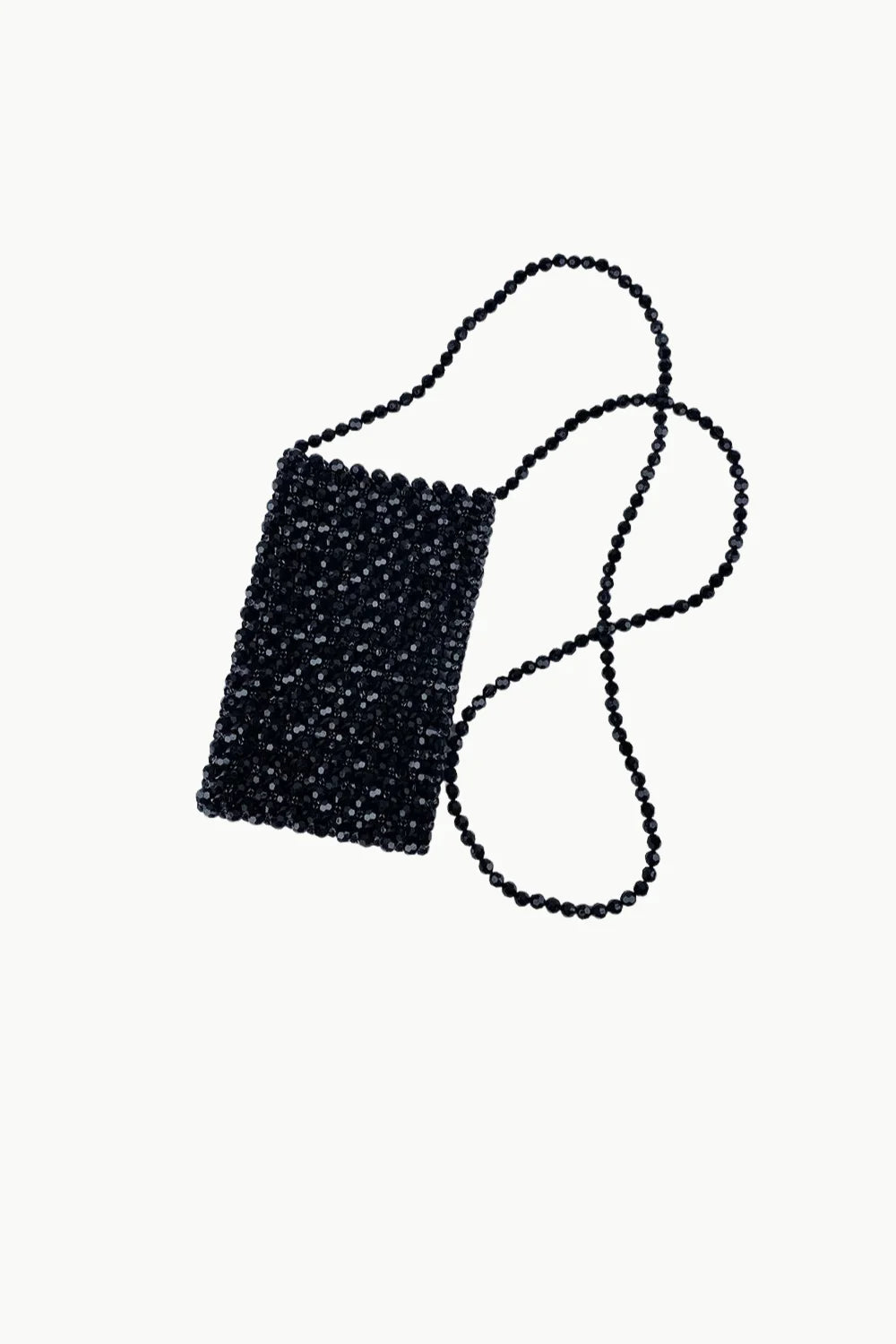 Black beaded mini shoulder bag with strap, stylish beaded mini shoulder accessory