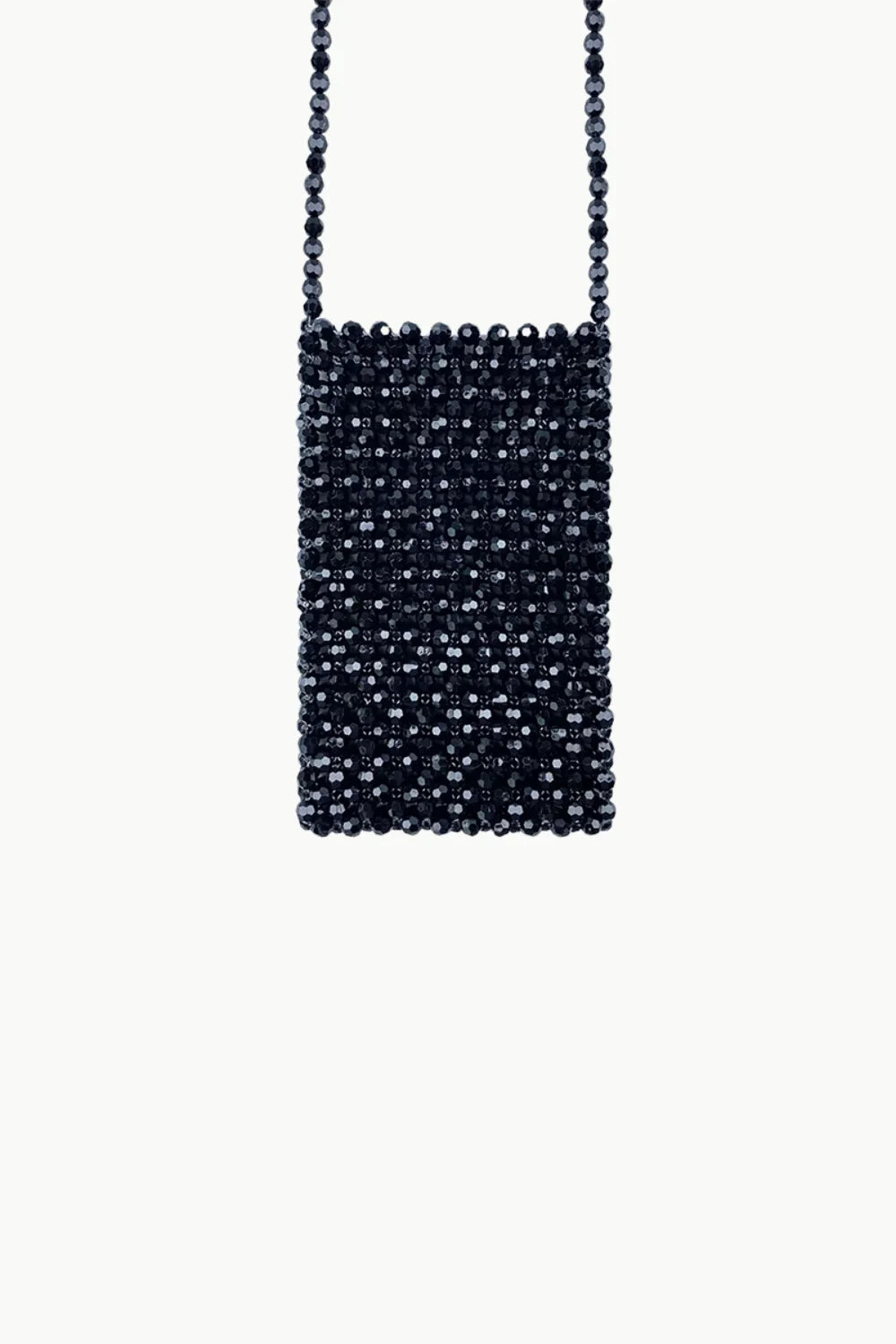 Beaded Mini Shoulder Bag with dark-colored beaded phone pouch and matching shoulder strap