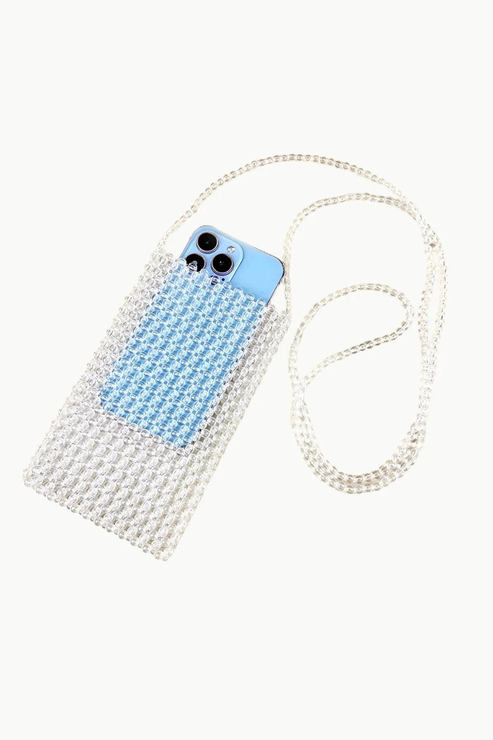 Pearlescent beaded phone strap with long strap for stylish beaded phone and phone strap use