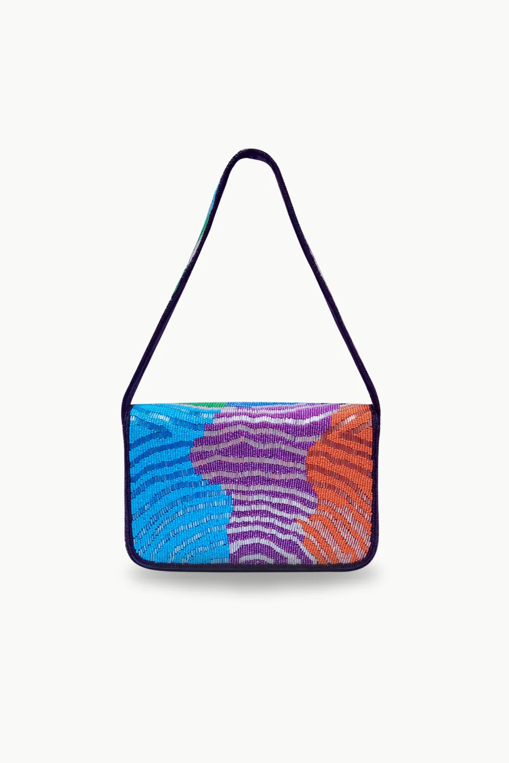 Colorful rectangular shoulder bag with zebra-stripe pattern, ideal for beaded purse enthusiasts