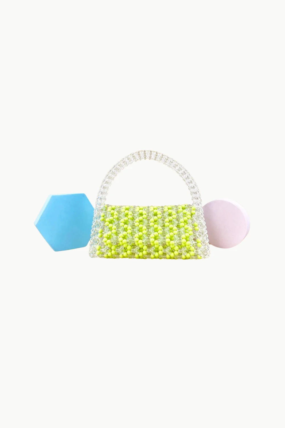 Fluorescent yellow beaded summer bag with clear handle, stylish beaded summer bag for summer fashion