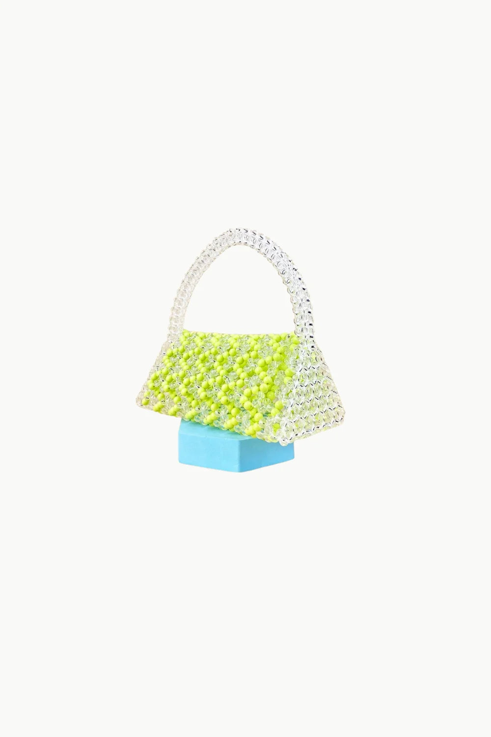 Lime green beaded summer bag with clear top handle for stylish summer accessories